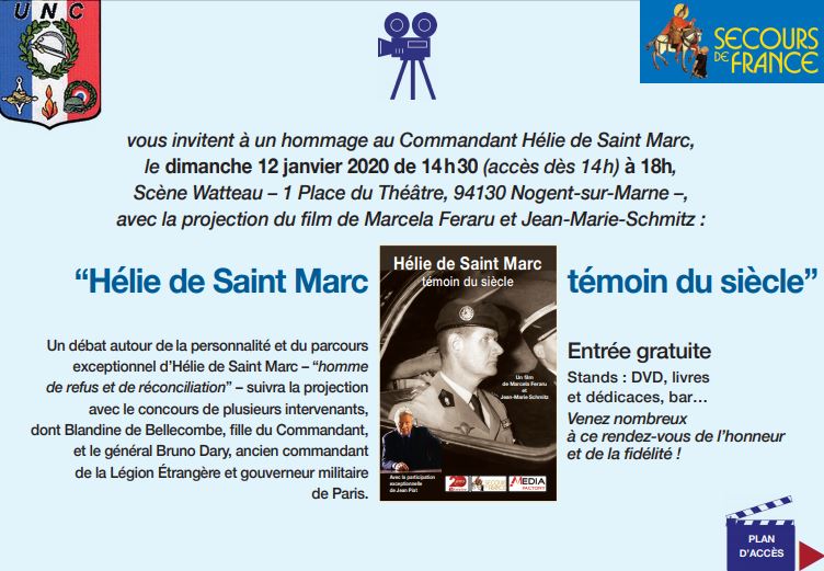 Hommage au commandant Hélie Denoix de Saint Marc le 12 janvier à Nogent-sur-Marne (Meeting/Débat)