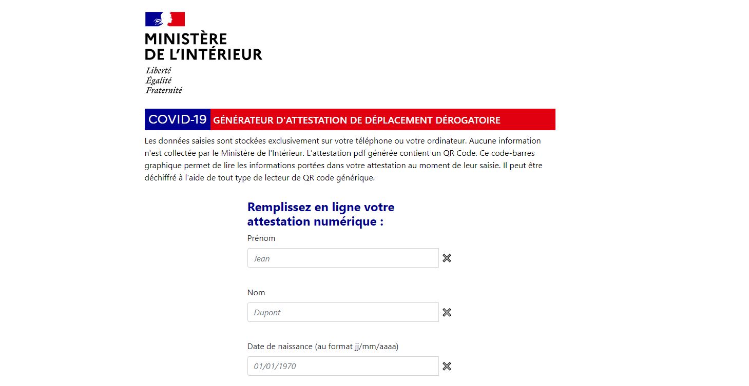 Une attestation de déplacement numérique sur smartphone disponible sur le site de ministère de l'Intérieur