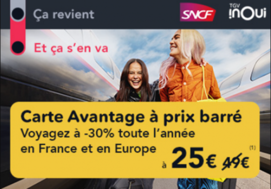 SNCF : les cartes "Avantage" Jeune, Senior et Adulte à 25€ au lieu de 49€ pendant une semaine