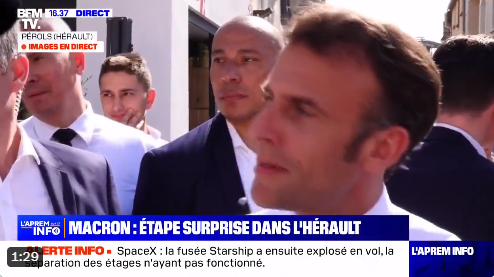 Emmanuel Macron répond à une opposante à Pérols (Hérault) : "Je ne vais pas démissionner, cela n'arrivera pas, il faudra attendre 2027" (Vidéo)