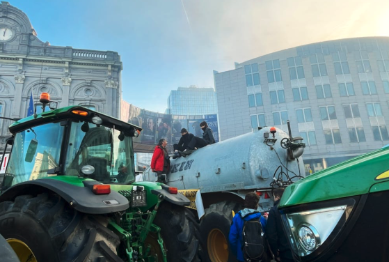 Des agriculteurs en colère manifestent ce vendredi 15 novembre à Tarascon (Bouches-du-Rhône), dénonçant le projet d'accord commercial entre l'UE et le Mercosur